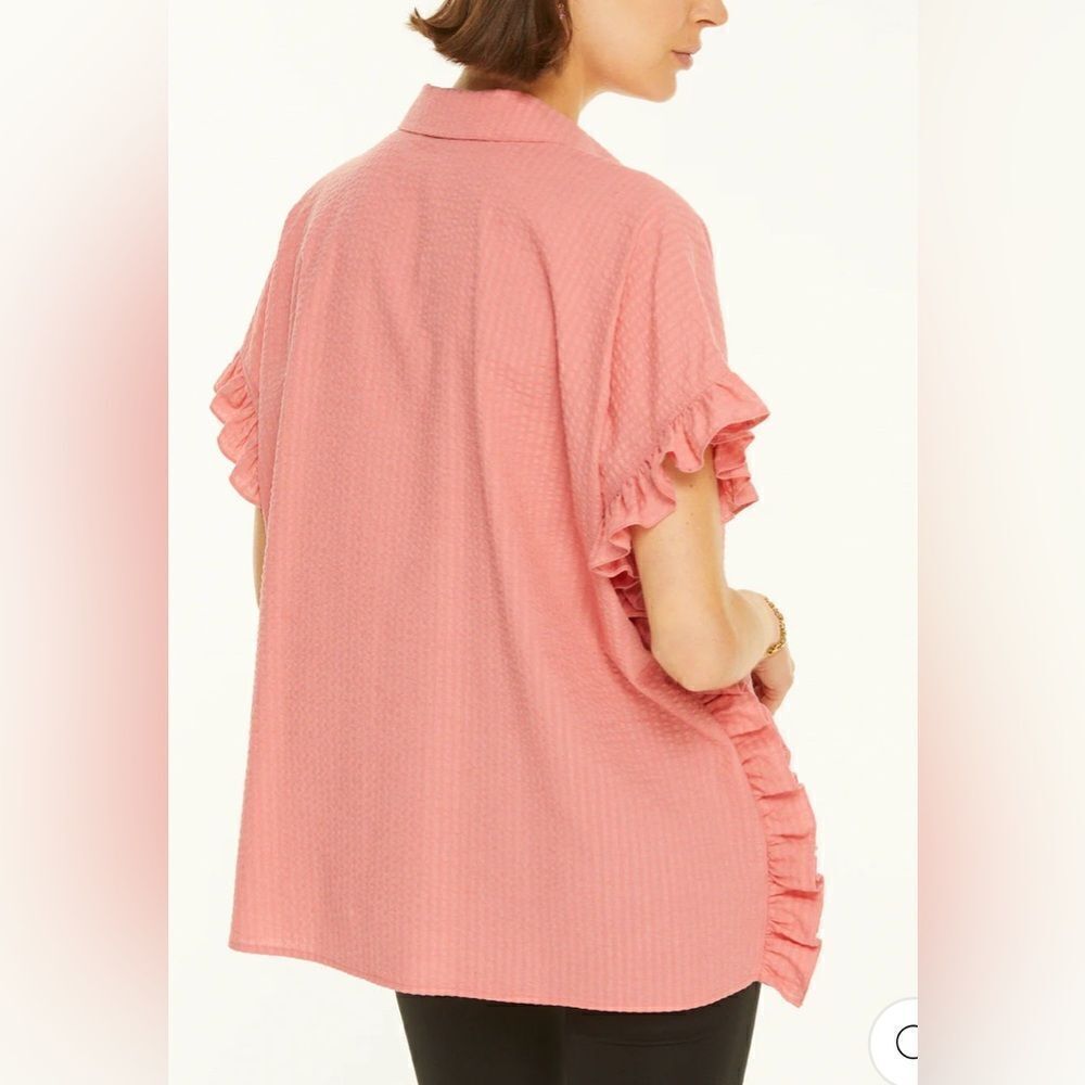 NWT Harshman Women’s Darcy Rose Pink Seersucker Ruffle Blouse Top Oversized- - Picture 2 of 14